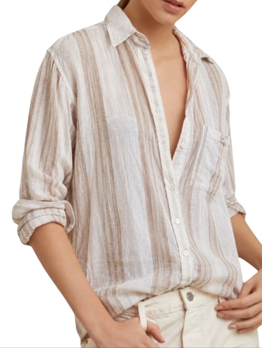 Aritzia Community Veritas Shirt Women Small Stripe Cotton Linen